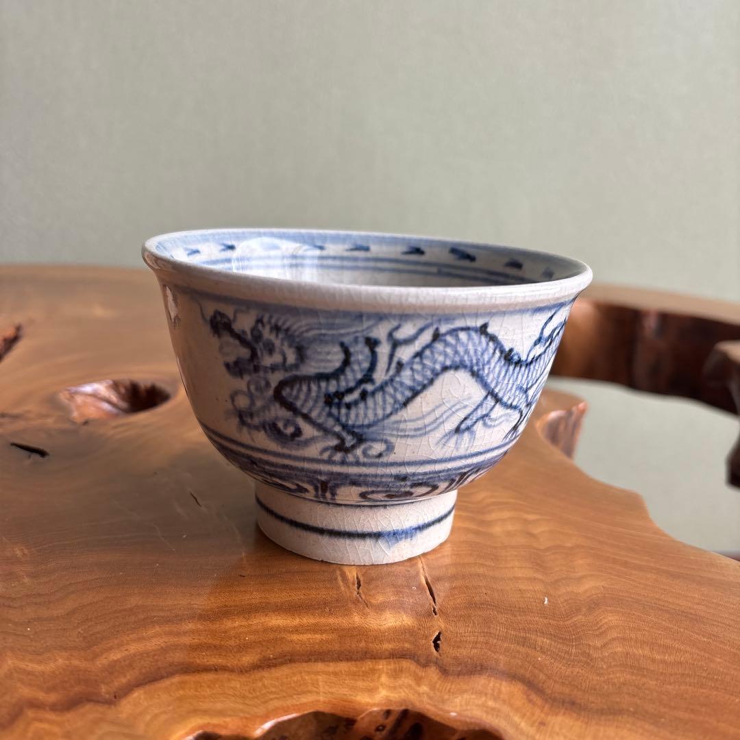 安南手 楽山窯 龍 抹茶碗 茶道具 共箱(8M)
