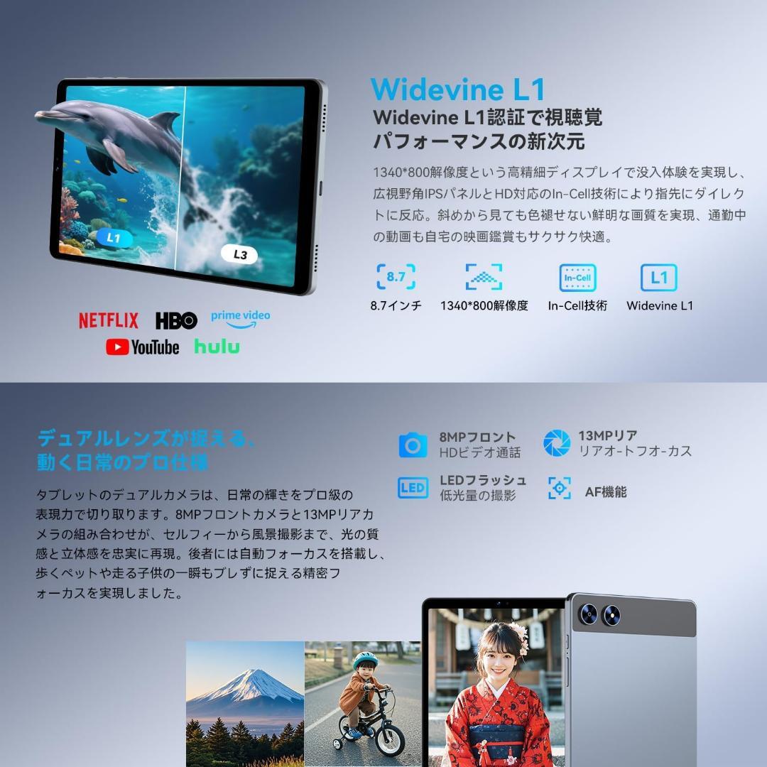 タブレット8.7インチ Android 15 18GB+128GB+1TB