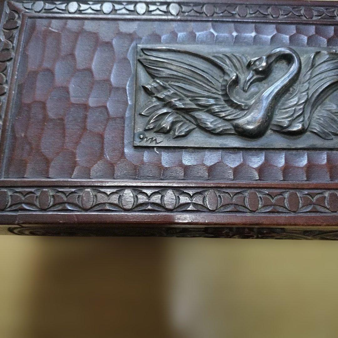 鎌倉彫り スワン彫刻の木製ジュエリーボックス オルゴール付き　乙女の祈り