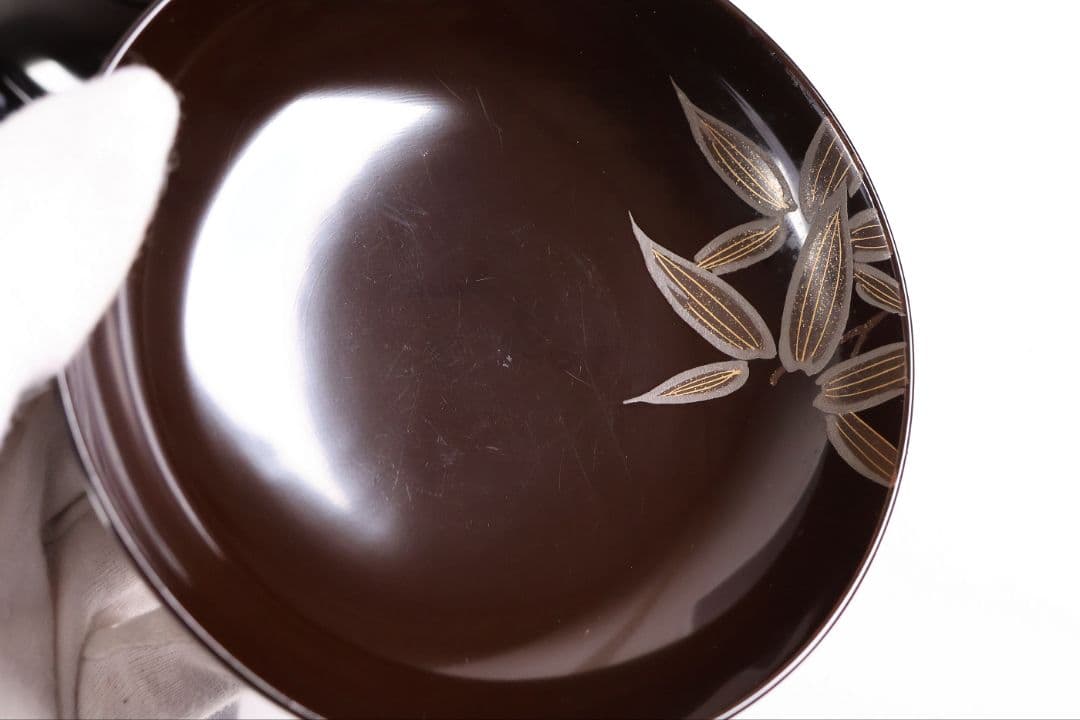 【CM434】天然木漆塗 菊金蒔絵 笹 黒塗椀五客 大正昭和 / (検)輪島加賀