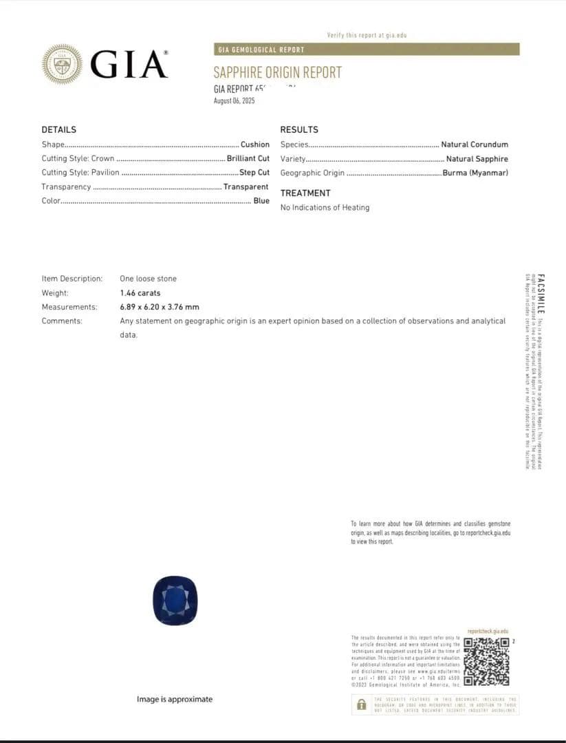 【ビルマ産】非加熱コーンフラワーブルーサファイア　GIA鑑 1.46ct