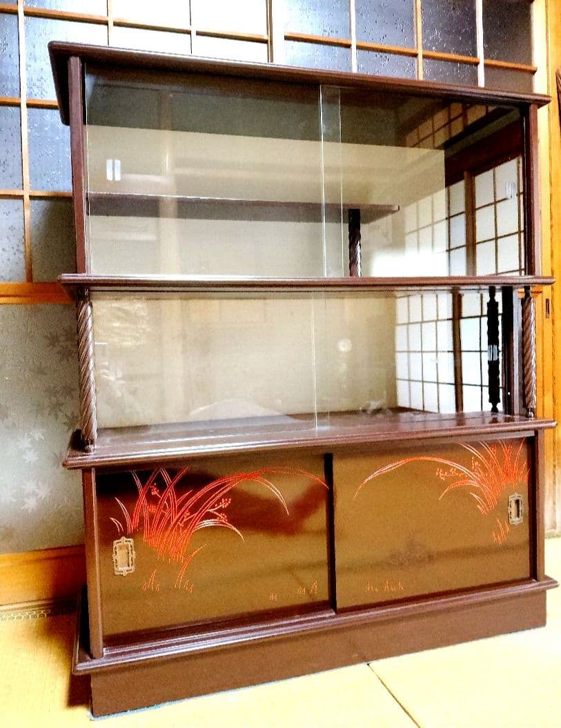 昭和レトロ 茶箪笥 水屋箪笥 飾り棚 茶道具 ガラス棚 古民家 ヴィンテージ家具