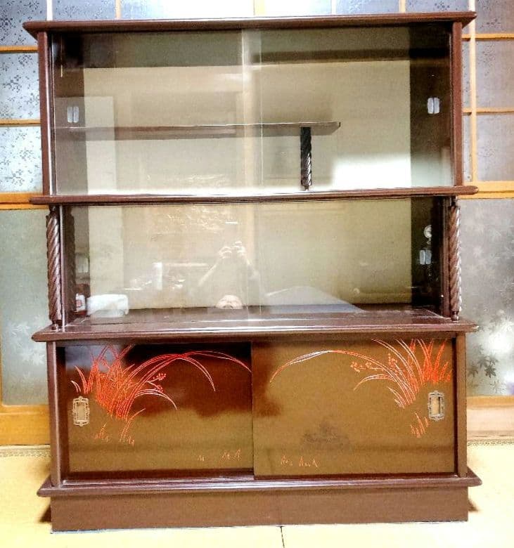 昭和レトロ 茶箪笥 水屋箪笥 飾り棚 茶道具 ガラス棚 古民家 ヴィンテージ家具