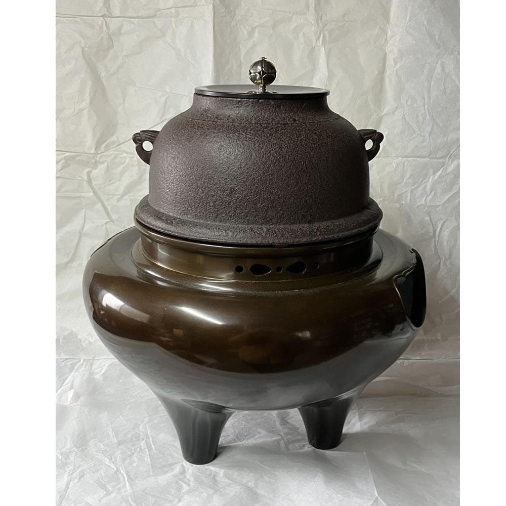 F1484 真形釜添 唐銅 朝鮮風炉 高橋敬典 金谷浄雲 茶釜 風炉 茶道具