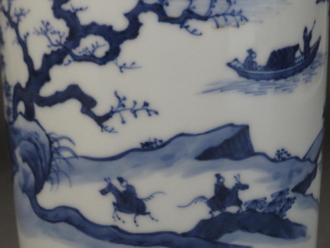 三浦竹泉　『染付山水図　花瓶』　共箱・共布★茶器・花器・花入・茶道具・煎茶道具