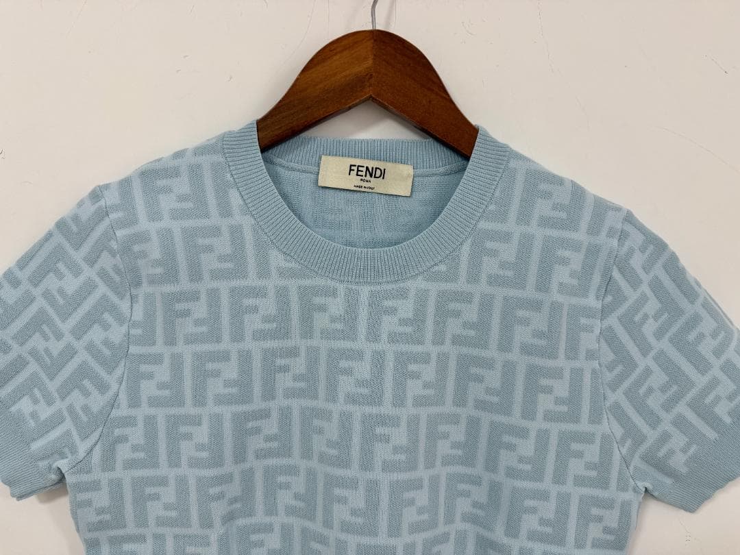 ニットセーター　FENDI　春夏用　Ｆロゴ　Ｓ　綺麗　トップス　ブルー 女性