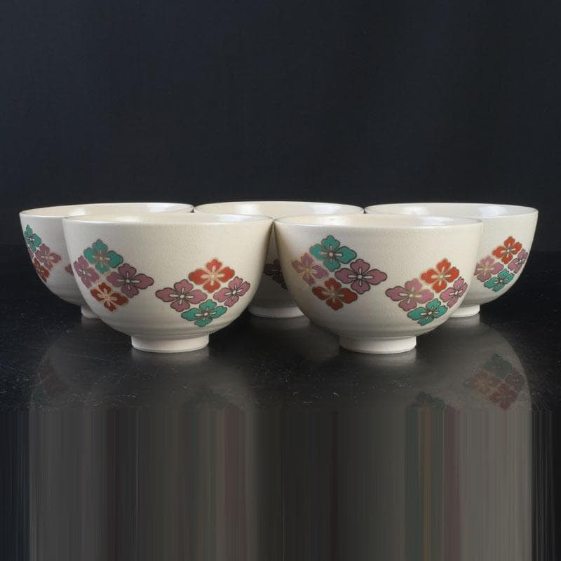茶道具　京焼　加賀瑞山造　色絵金彩　花文　数茶碗　五客　N　9915