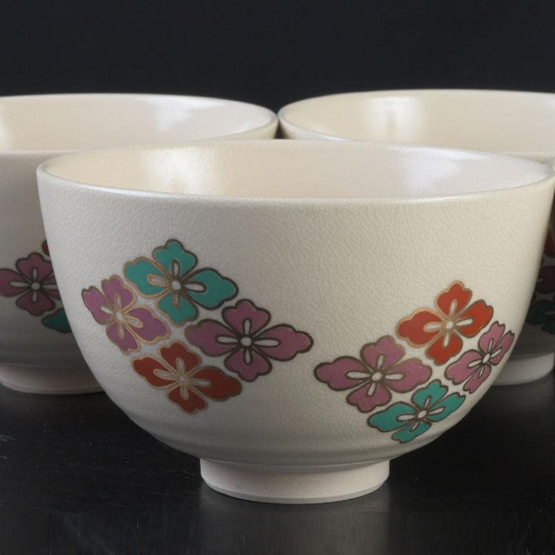 茶道具　京焼　加賀瑞山造　色絵金彩　花文　数茶碗　五客　N　9915