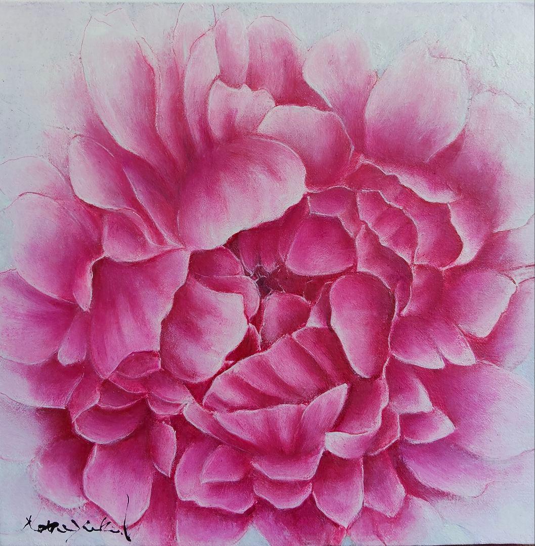 油絵　壮麗（牡丹)洋画家 池畠史幸 新作,筆画