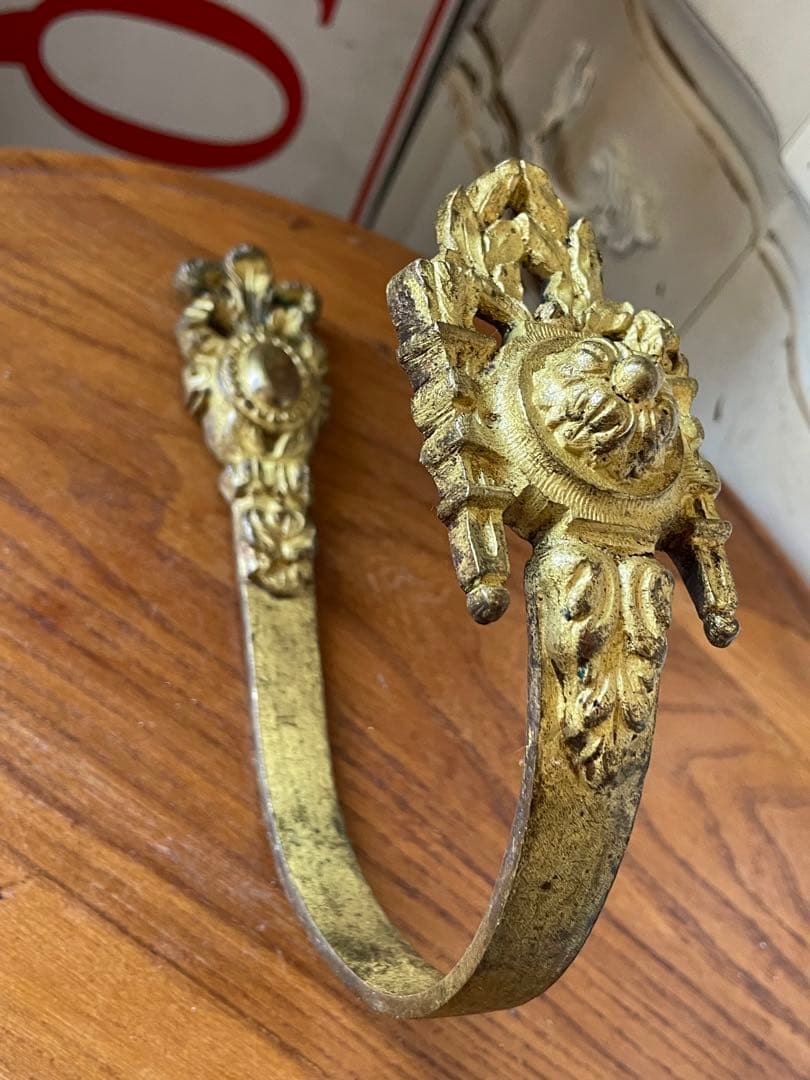 フランス　アンティーク　真鍮　カーテン　ホルダーFフック　留め　タッセル100年