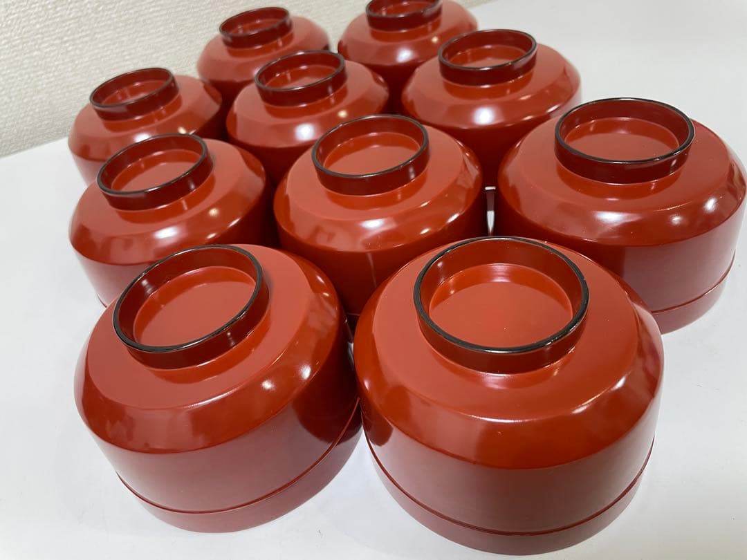 【現状品】漆器 輪島塗 金彩 朱塗 底黒塗 蓋付き椀 割烹 煮物椀 10個 ①