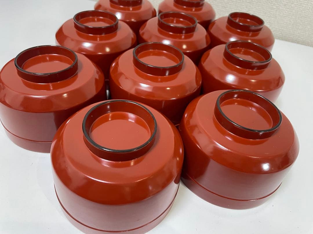 【現状品】漆器 輪島塗 金彩 朱塗 底黒塗 蓋付き椀 割烹 煮物椀 10個 ①