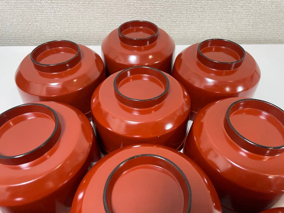 【現状品】漆器 輪島塗 金彩 朱塗 底黒塗 蓋付き椀 割烹 煮物椀 10個 ①