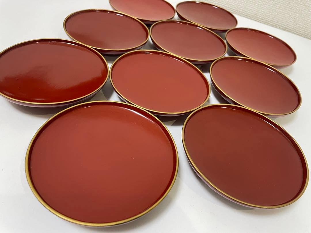 【現状品】漆器 輪島塗 金彩 朱塗 底黒塗 蓋付き椀 割烹 煮物椀 10個 ①