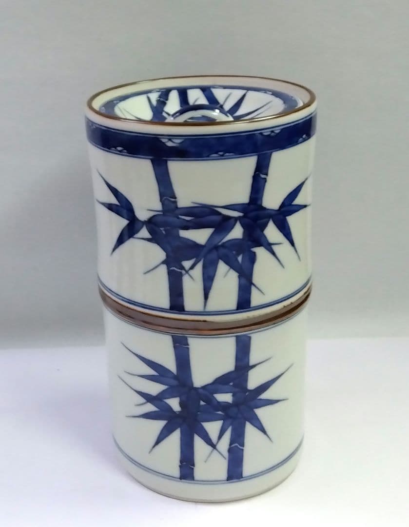 茶道具 水指 細水指 染付 竹絵 手塚祥堂 京焼 清水焼