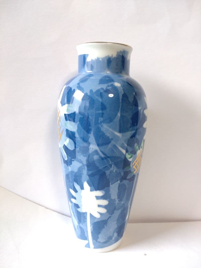 花瓶 フラワーベース 花柄 陶器 ひまわり/向日葵/ヒマワリ 蚤の市 レトロ 和