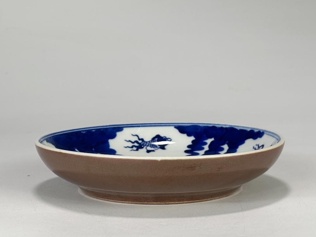 中国美術　清朝　清時代　青花　金魚文　時代物　皿　盤　一対　古物　唐物