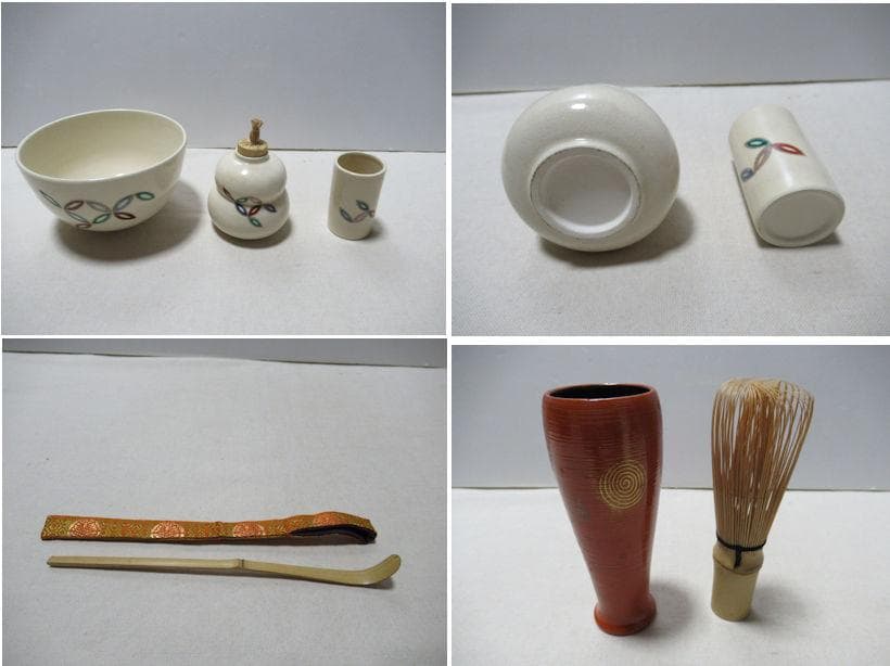 茶道具　木製溜塗蒔絵茶箱　中の道具揃い