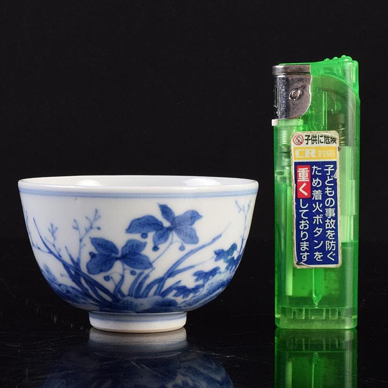 良一　煎茶道具　平安陶工清山造　染付花鳥文煎茶碗四客　共箱　U　R9303