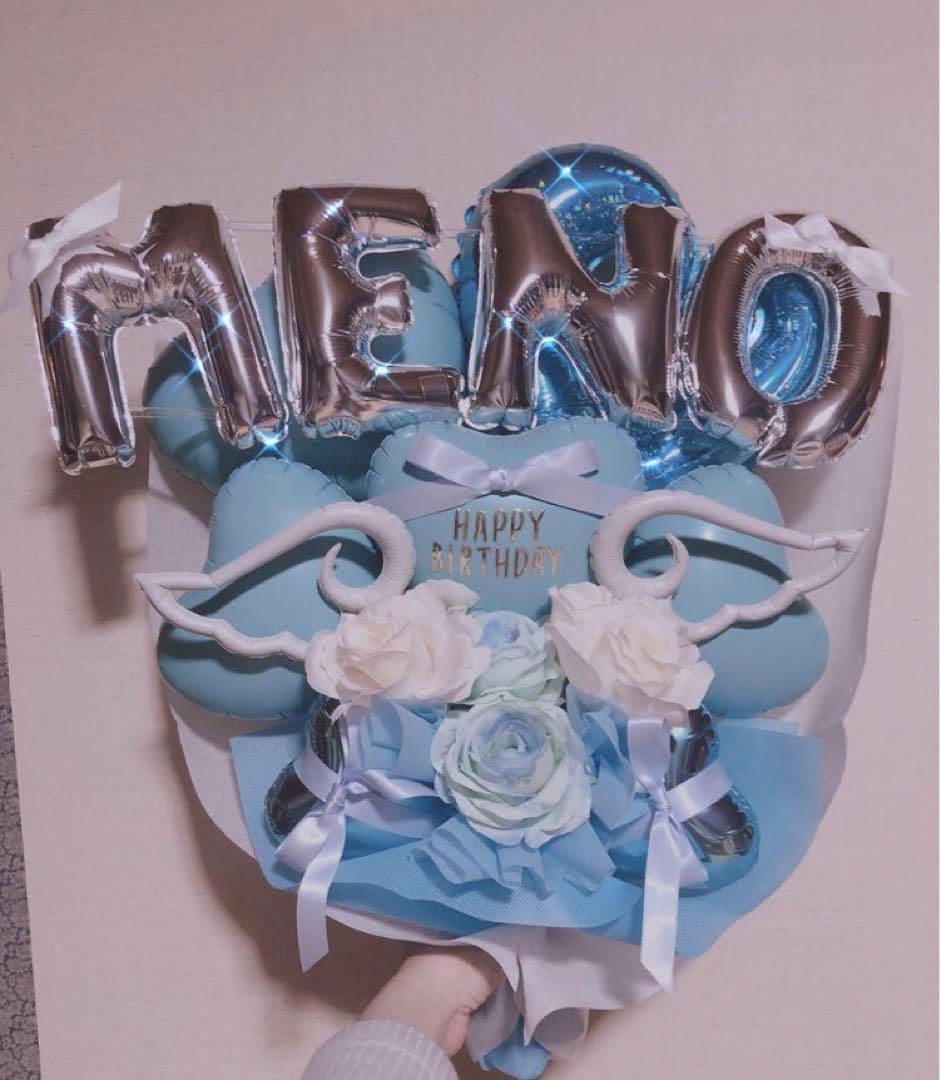バルーンギフト　アレンジ  ブーケ　生誕祭　卓フラ成人式　推し　ブルー　青　卒業