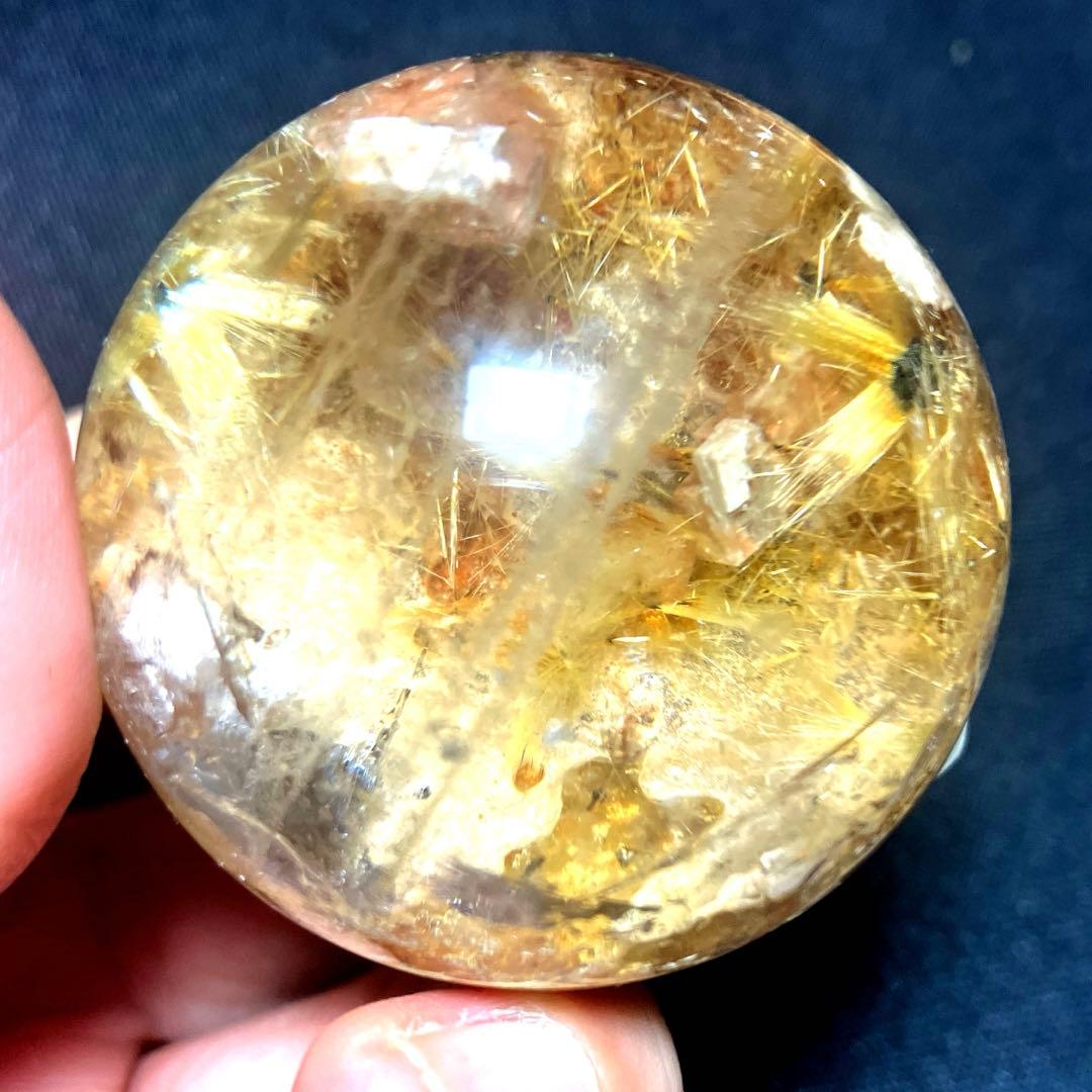 42mm ゴールドルチルクォーツ　丸玉　スフィア　金針水晶