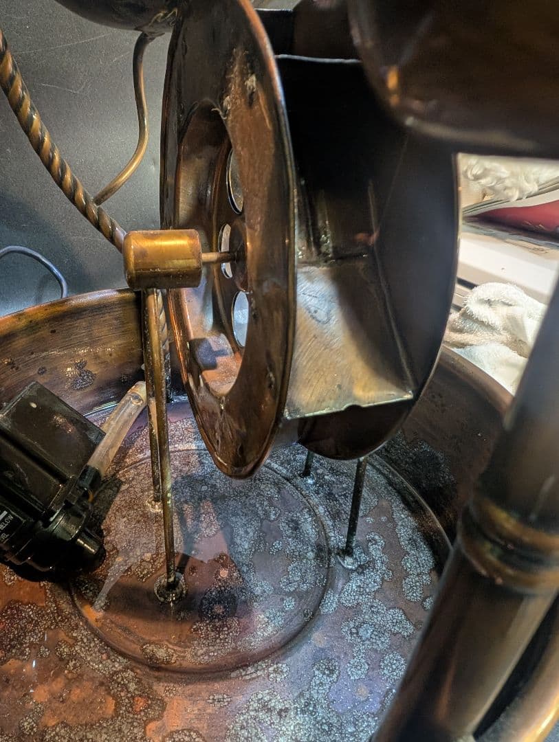 イギリス アンティーク 卓上 噴水 水車 調光ライト 銅製 希少 動作品 ジブリ