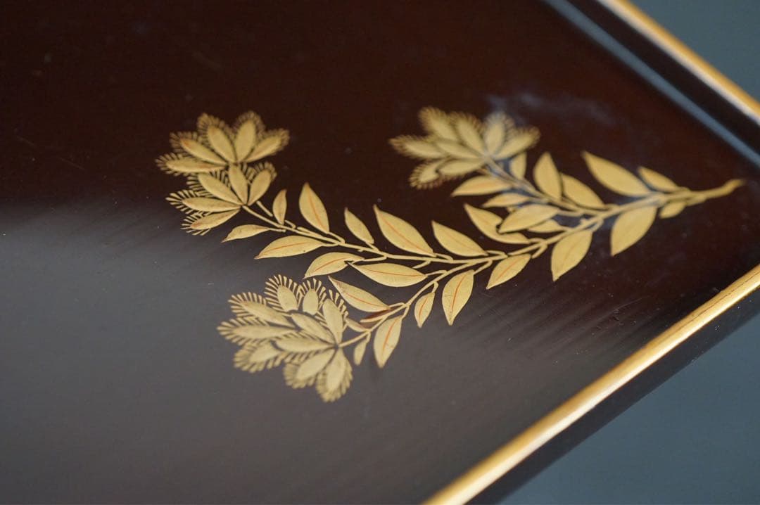 木製漆器 草花 絵変蒔絵 吸物膳 6客 足付 四方膳 時代物 小ぶり
