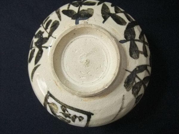 古い染付 茶碗 ススキ 花文 京焼 清水焼 抹茶茶碗 合わせ箱