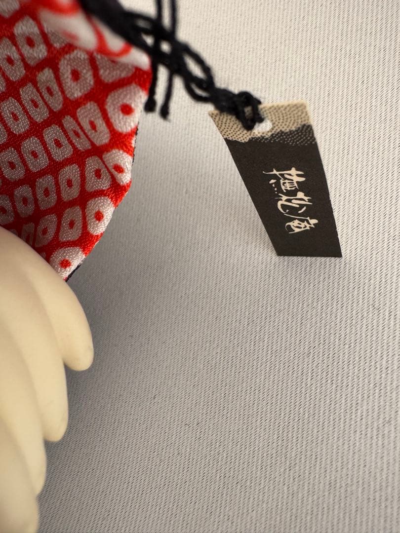 撫松庵タグ付き　市松人形　紫色の花柄着物　約43センチ