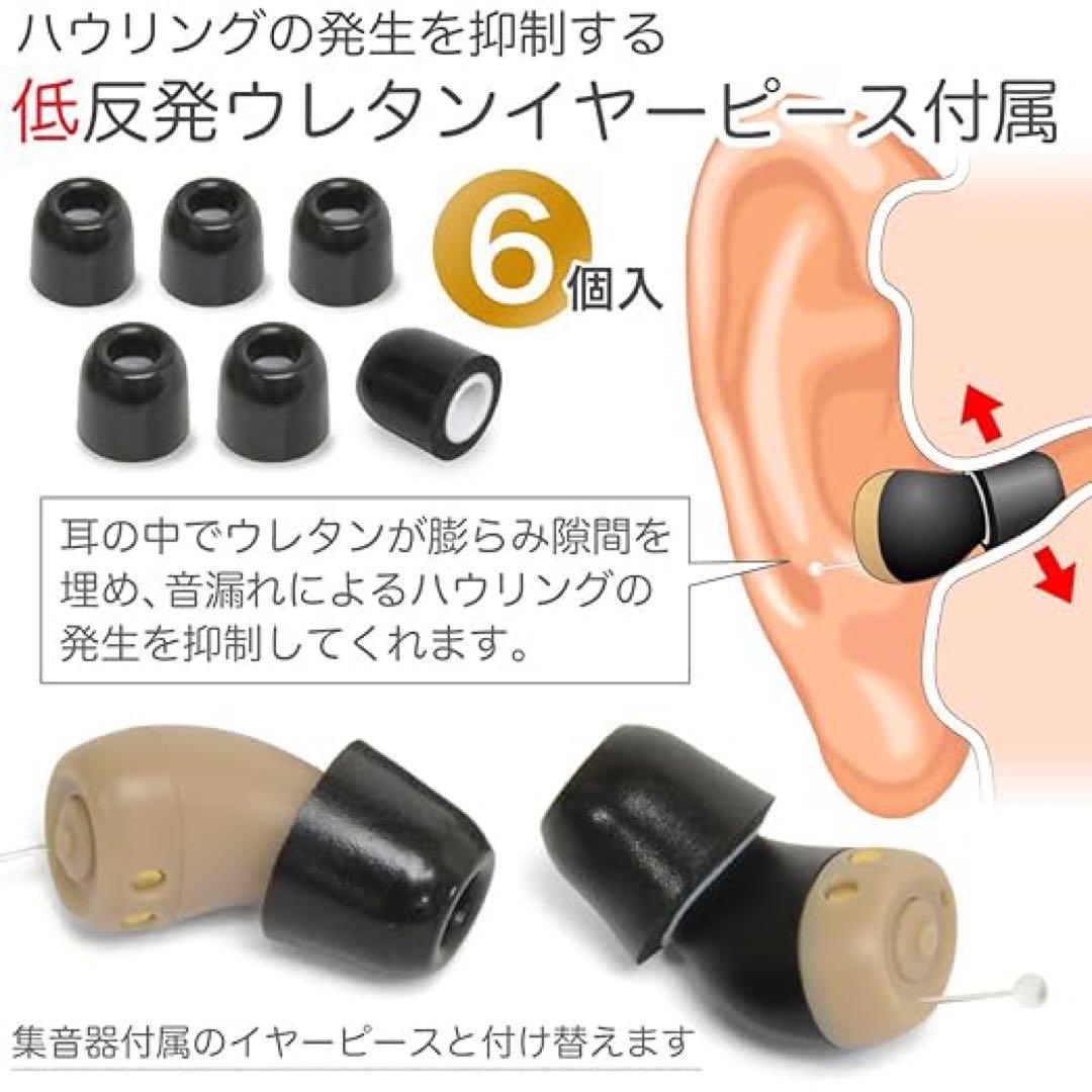集音器（低反発ウレタン イヤーピース付）USB充電式 耳あな型 極小福耳ちい彩音