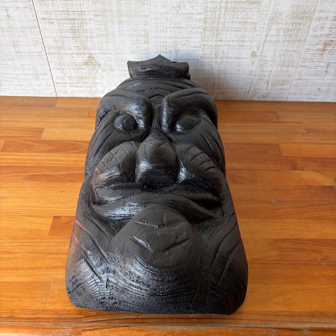 【アンティーク】木彫り 彫刻 釜神様 守り神 魔除け 縁起物 風水 民芸品 置物