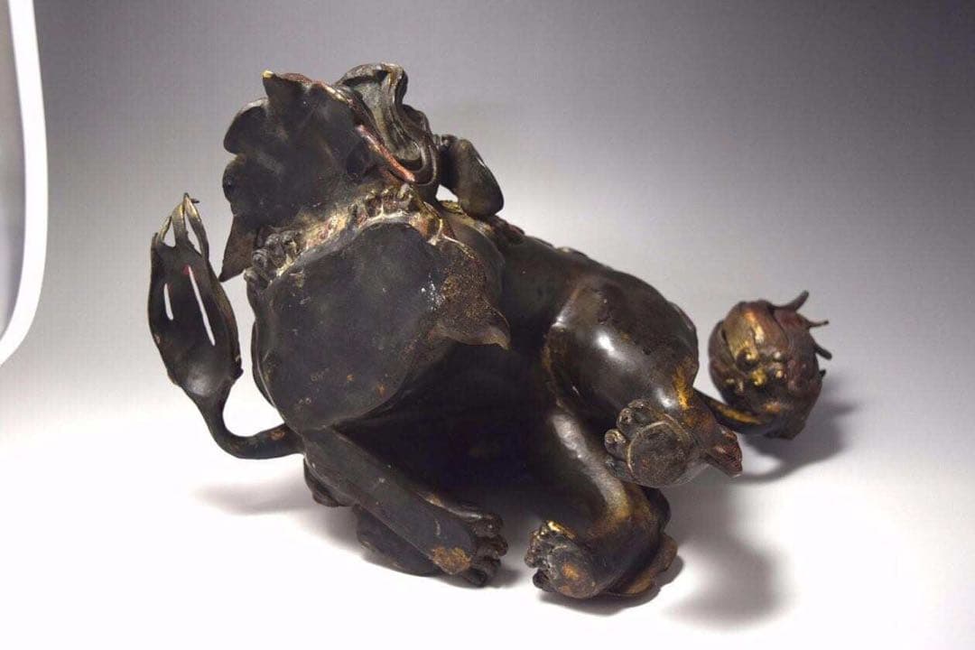 鍍金古銅獅子香爐　美術品　骨董品　金属製　工芸品　香炉　銅製品　中古　香道具
