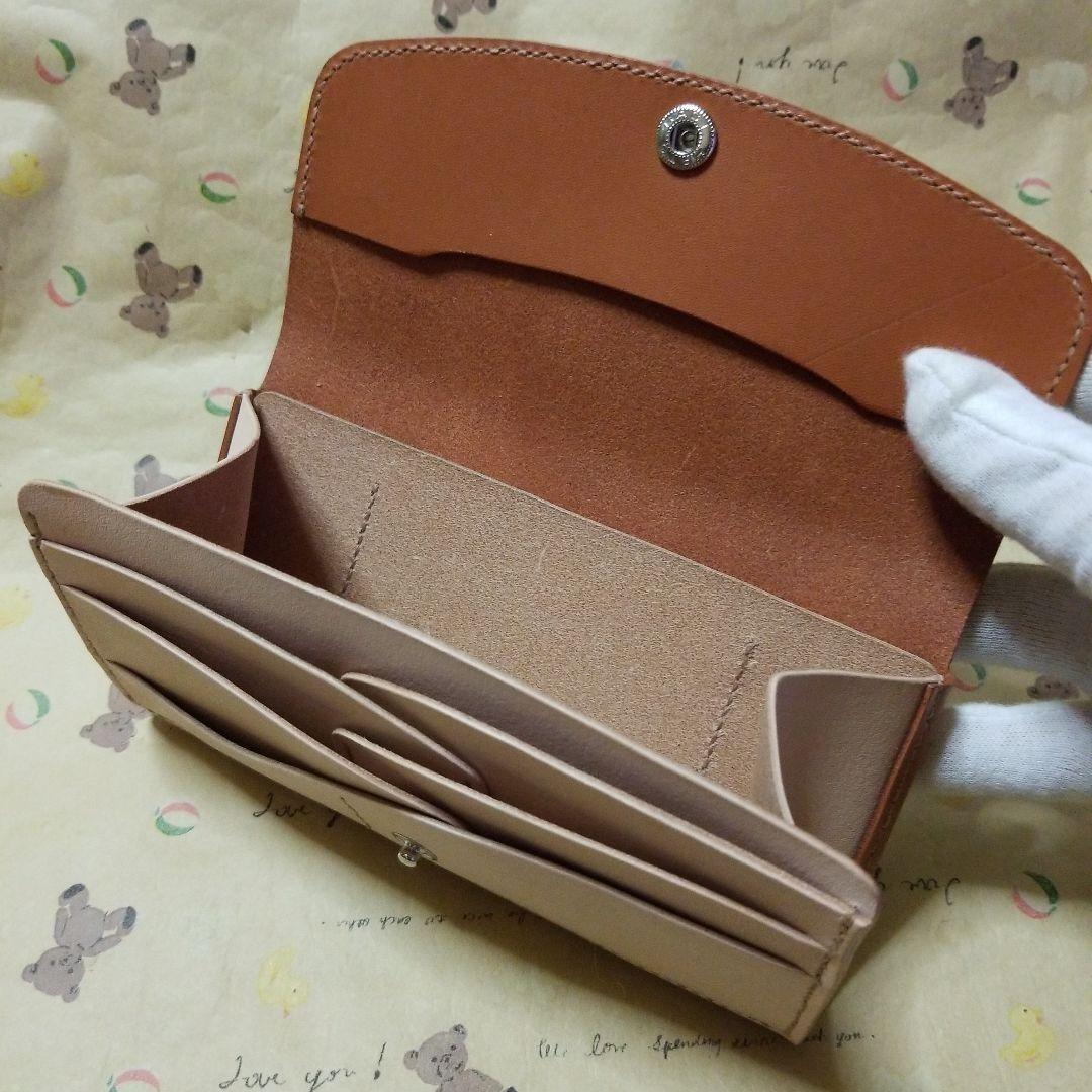 牛革　栃木レザー✖️ヌメ革　コンパクト長財布　ハンドメイド財布