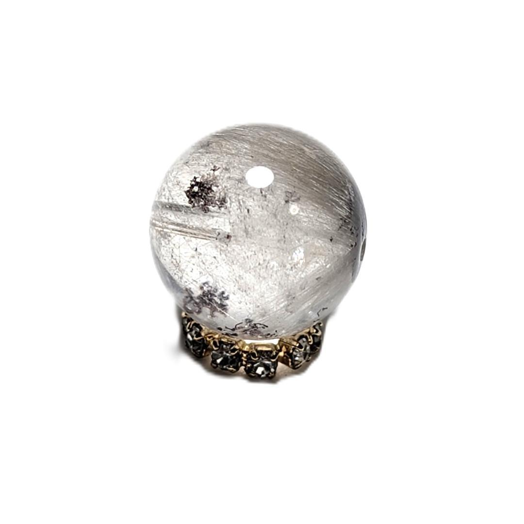 【白金色が素敵】プラチナルチルクォーツ 一点物 12ミリ 1粒売り 貫通穴あり