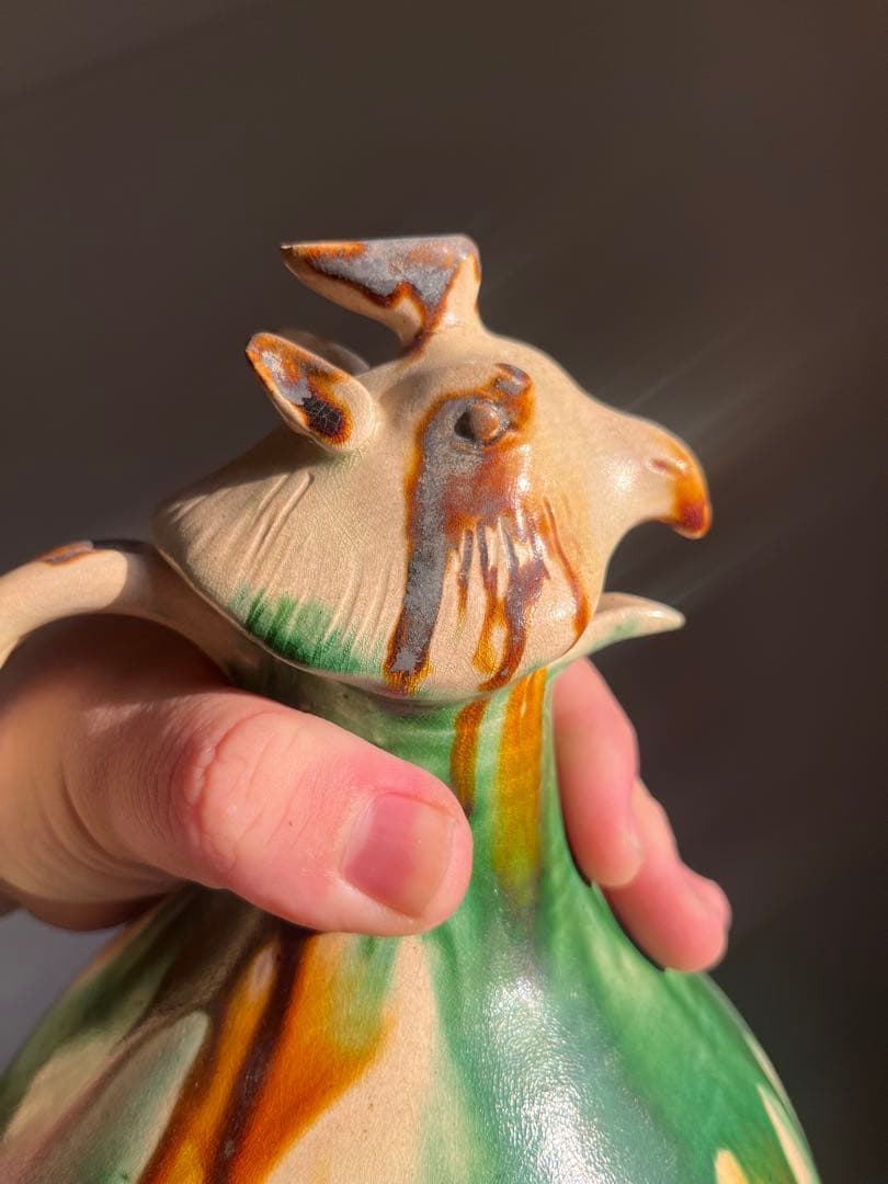 三彩鳳首執壺　陶芸　骨董品　古美術