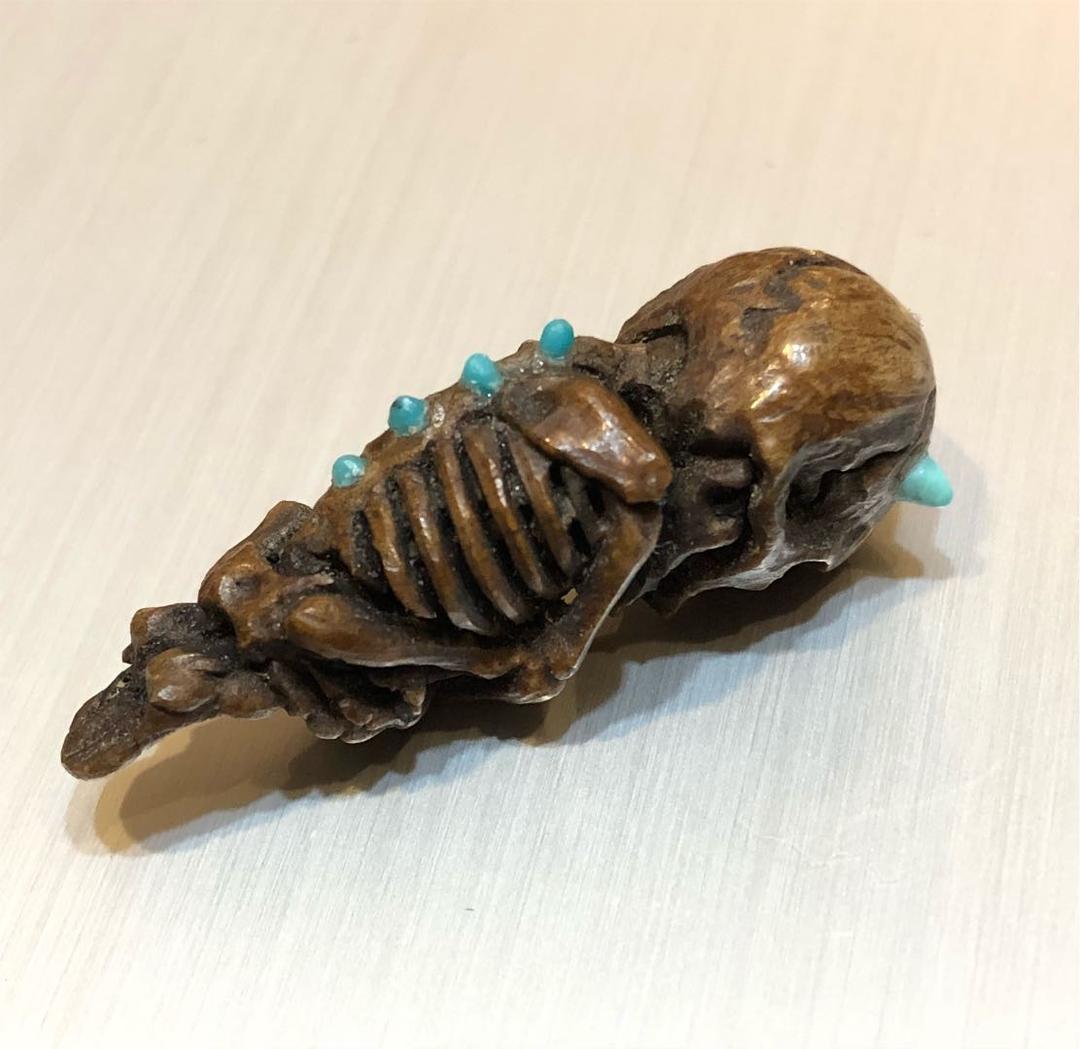 CARVEX ベビースカル 根付 鹿の角 天然ターコイズ 手作り ストラップ
