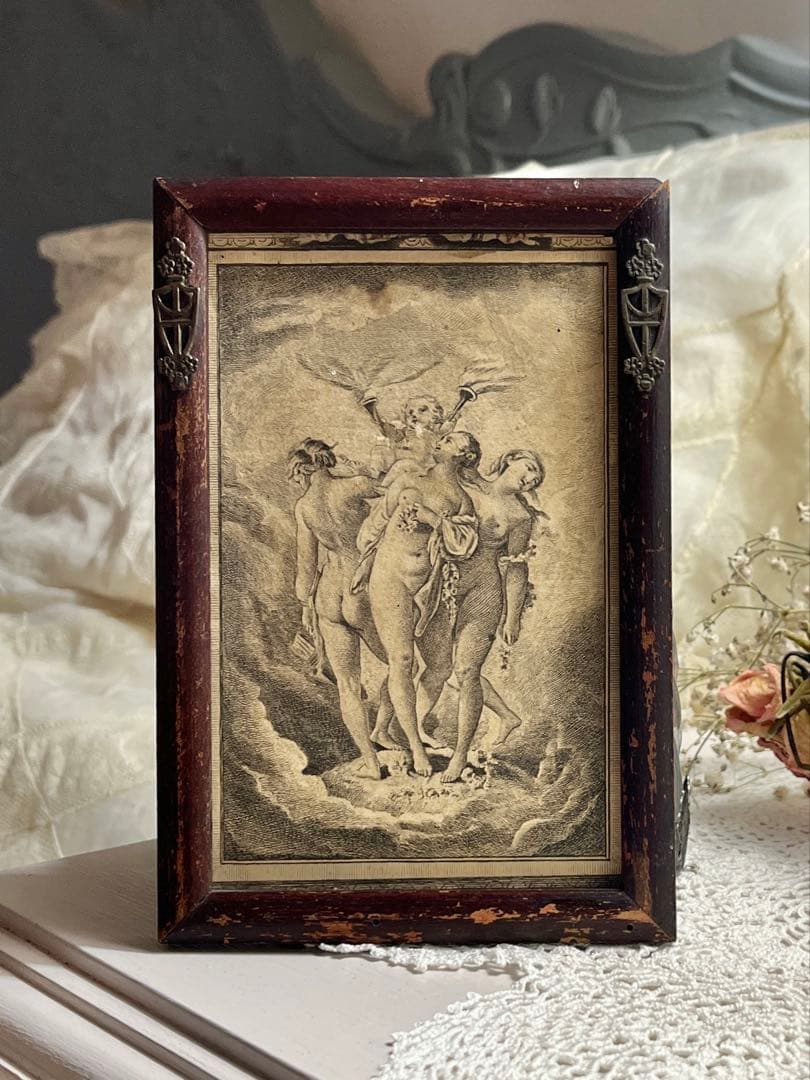 ◆SALEフランスアンティーク1700年代名画三美神版画天使エンジェルヴィーナス