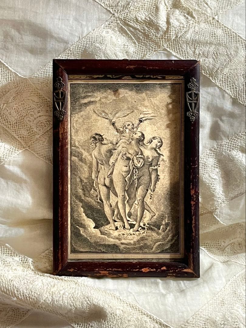 ◆SALEフランスアンティーク1700年代名画三美神版画天使エンジェルヴィーナス