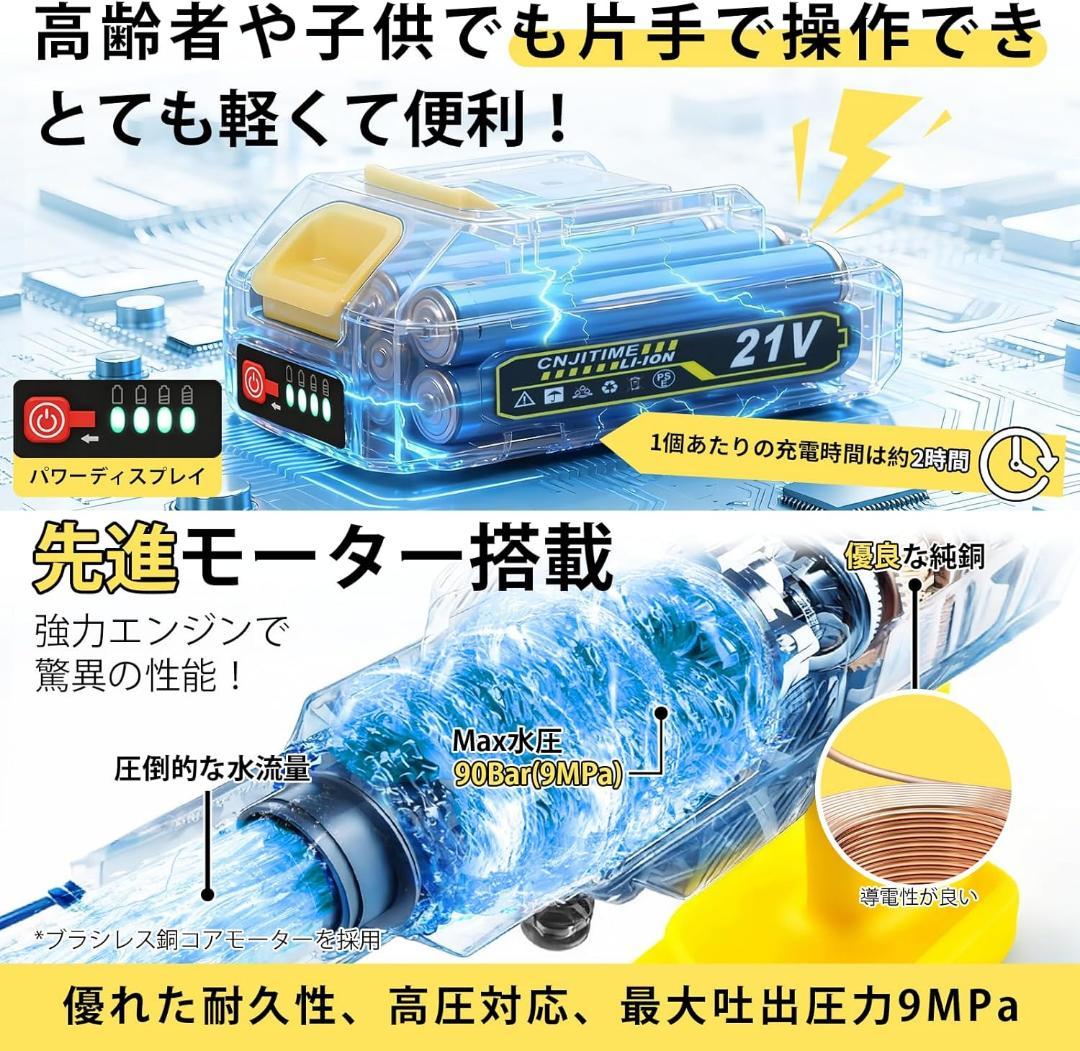 高圧洗浄機⭐️コードレス 9MPa バッテリー2個 13L折りたたみバケツ付き