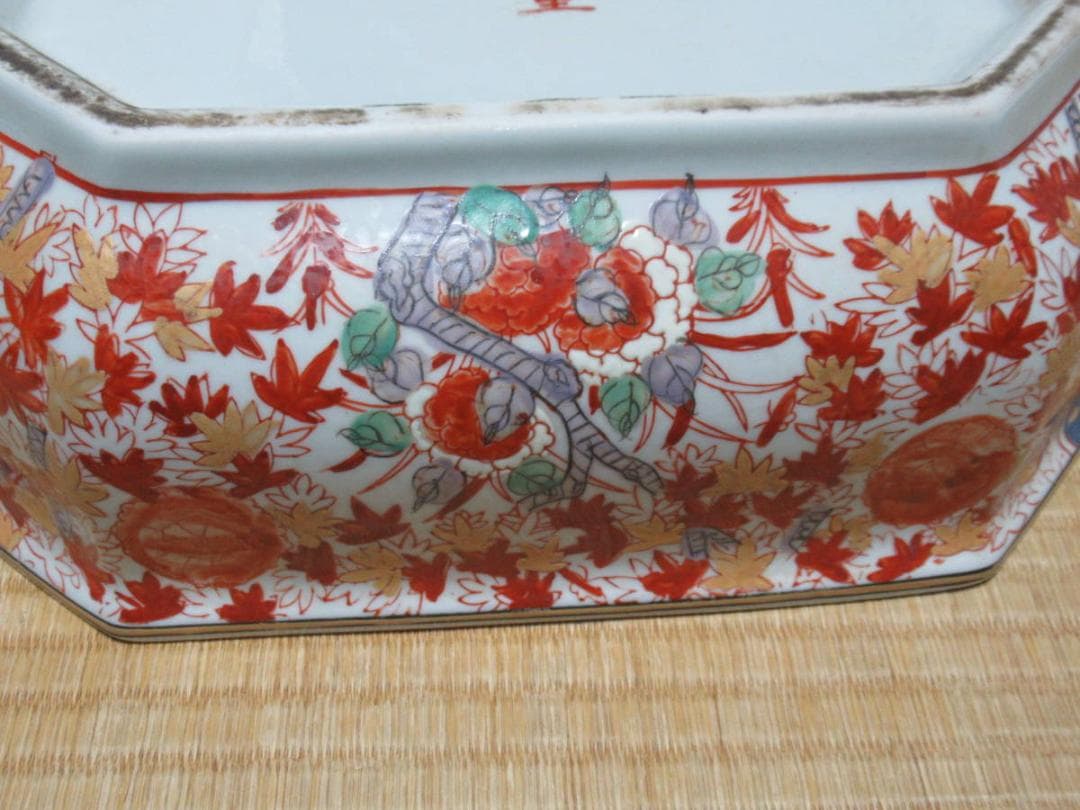 ◆極希少 江戸幕末！古伊万里 染錦(紅葉/桃/菊) 手持ち造形桃蓋付 チュリーン