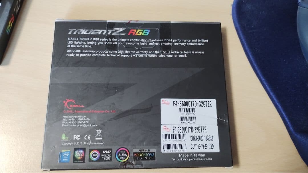 メモリー G.SKILL TridentZ RGB DDR4 3600MHz 16GBx2