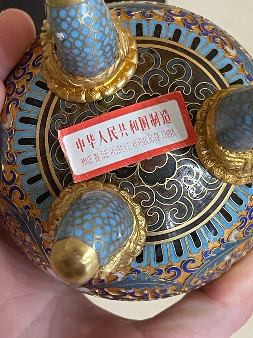 時代物 中国伝来 景泰藍 金彩纏枝花卉紋三足薫爐 骨董品 古美術