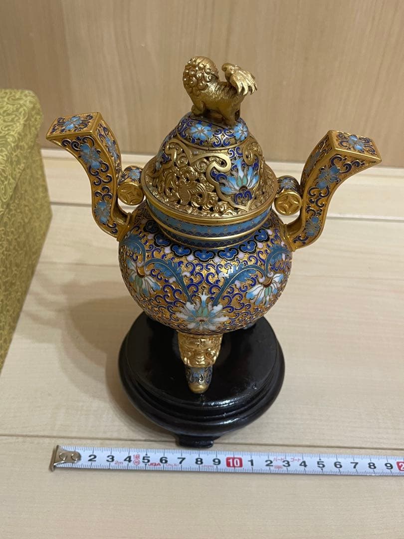 時代物 中国伝来 景泰藍 金彩纏枝花卉紋三足薫爐 骨董品 古美術