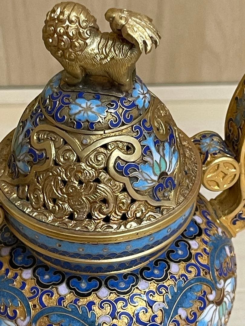 時代物 中国伝来 景泰藍 金彩纏枝花卉紋三足薫爐 骨董品 古美術