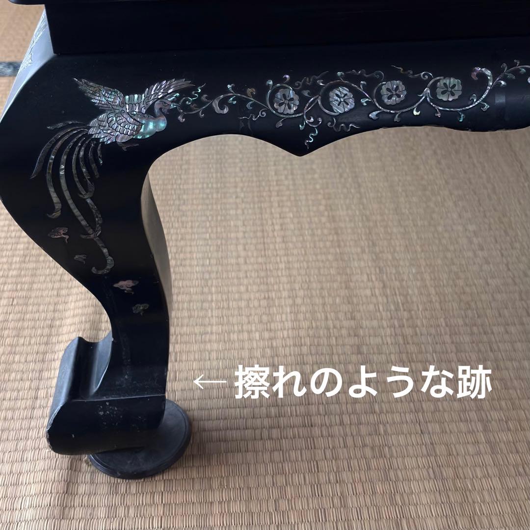 螺鈿　テーブル　螺鈿細工　伝統工芸　アンティーク　ガラス天板付き