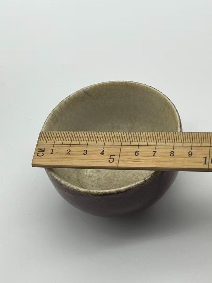 清時代　郎窯紅釉碗　紅釉開片内白釉碗　豇豆紅釉茶盞 深腹碗(F-144)