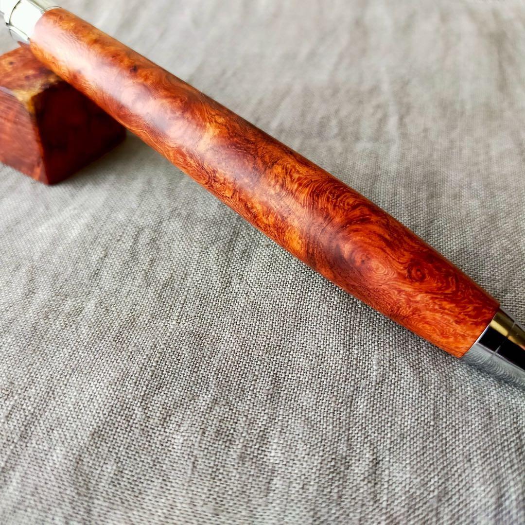 ハンドメイド　木軸シャープぺン　本花梨瘤紅白　0.5mm　ウッドペン　希少