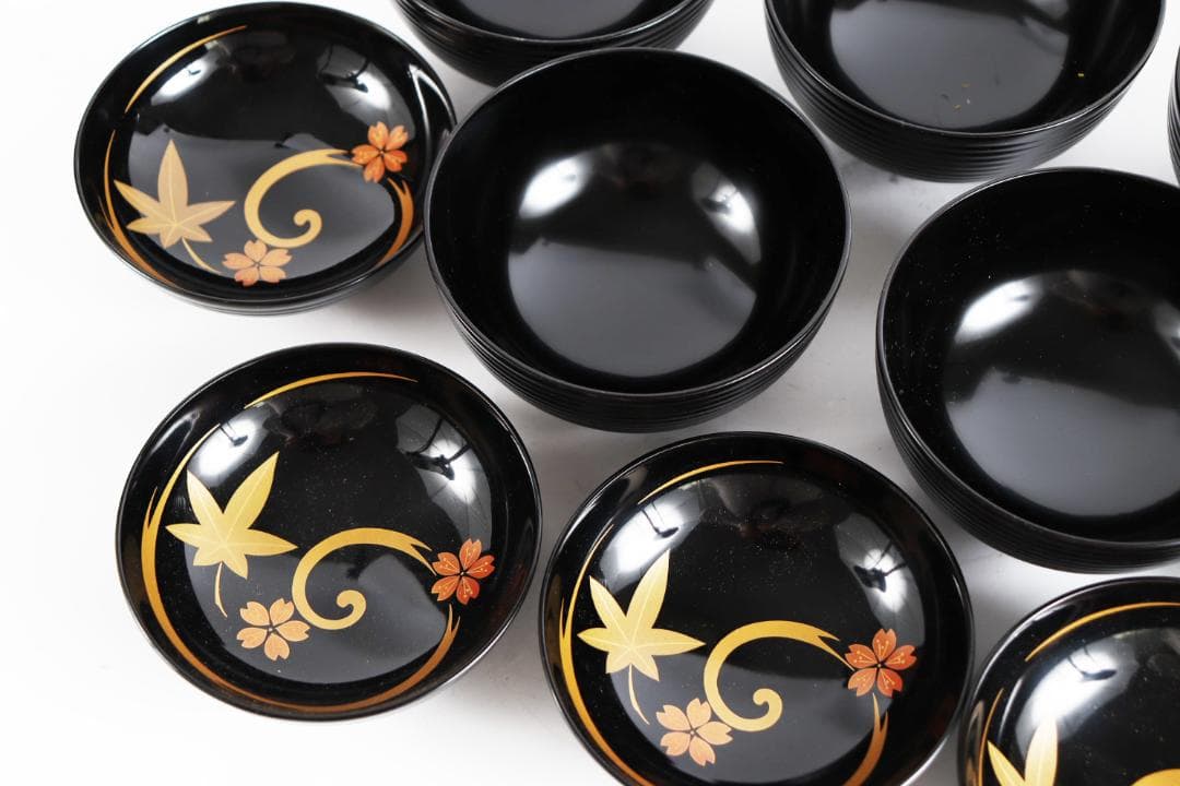 輪島塗 塗師 吉峰 蒔絵師 和 春秋蒔絵 吸物椀 五客 共箱 茶道具懐石道具会席