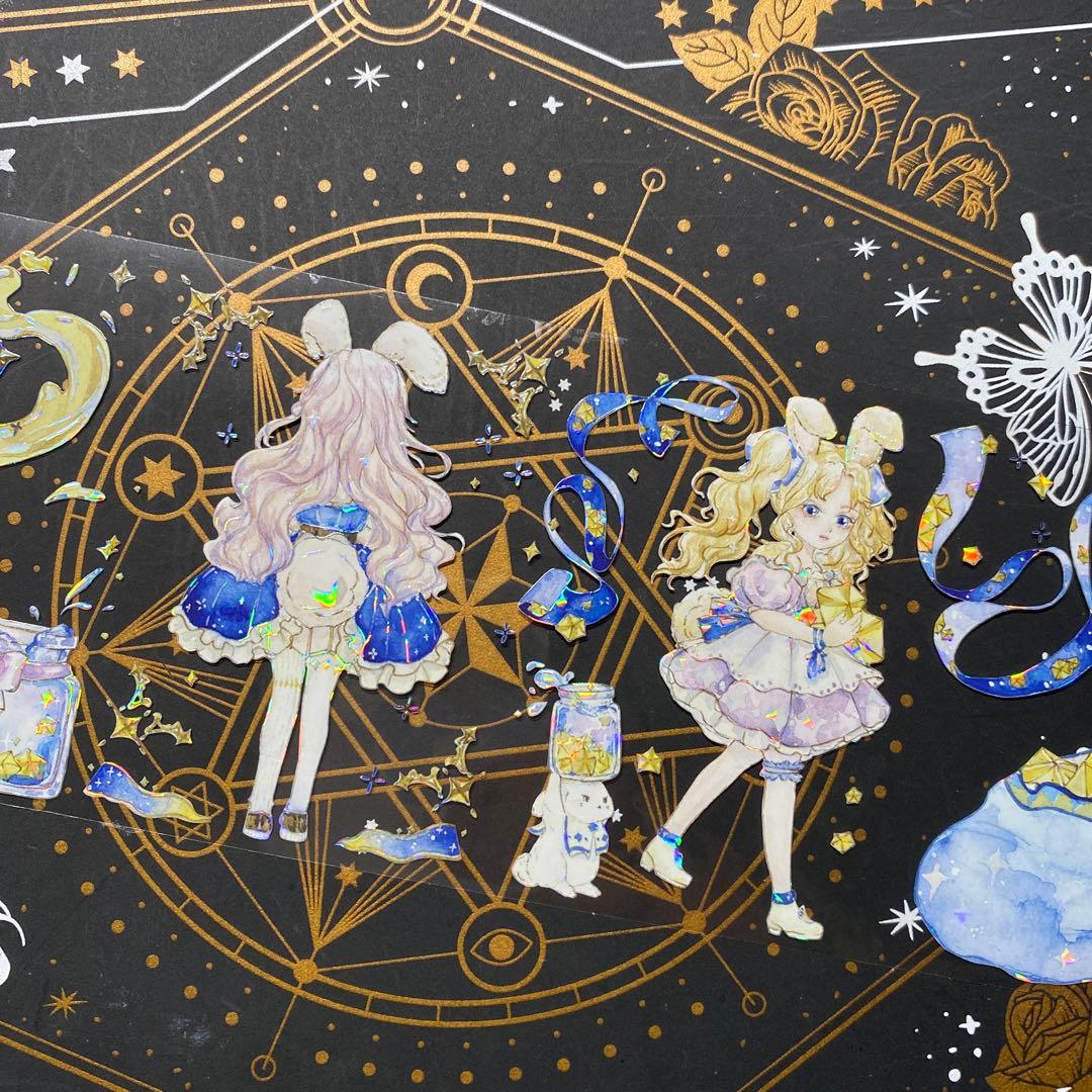 【9220】海外　マステ　中古巻　貝殻光マスキングテープ　人物系　星　夜　雲