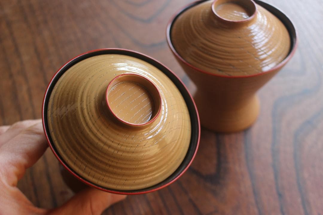 時代逸品！風情ある糸目地に白塗柿合の映える小椀2点（検輪島塗懐石道具小吸物椀